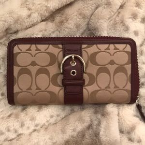 Coach maroon and logo wallet